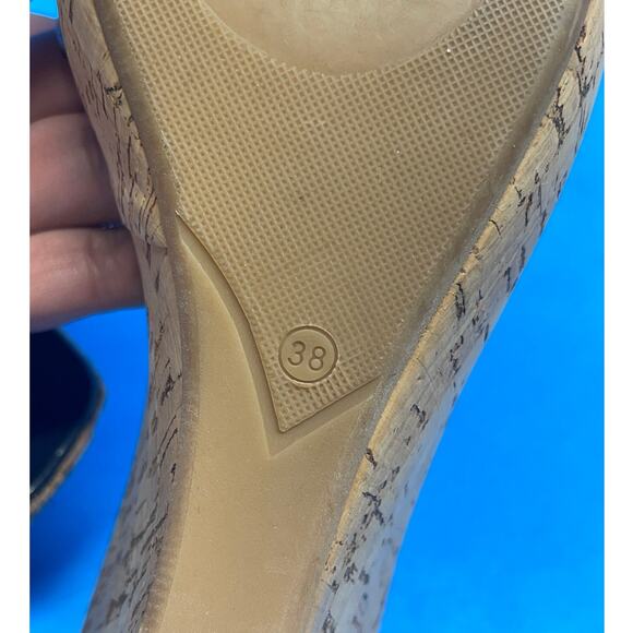 Francesco Morichetti Cork Wedge Black Leather Sandals Size 38 US 6 6.5 - Picture 12 of 12